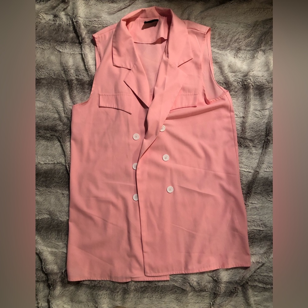 The Moon oversized pink vest dress, white buttons